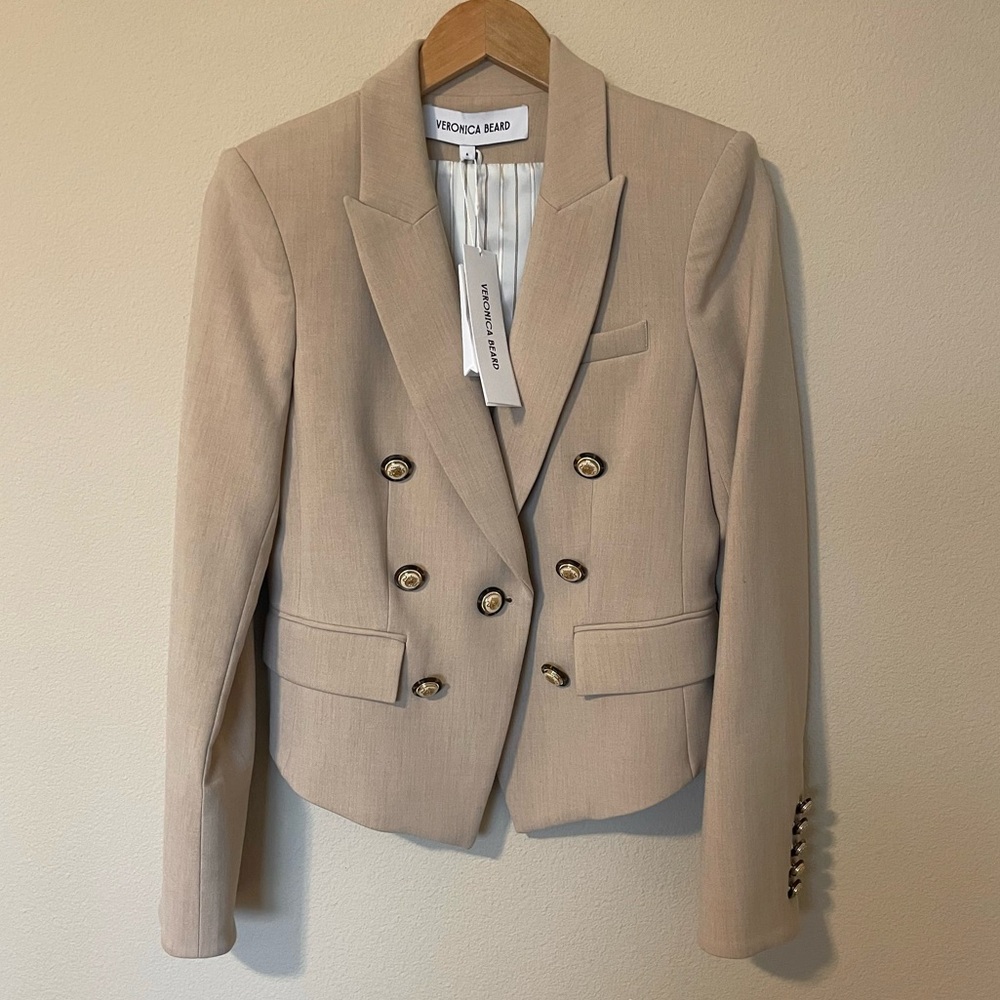 Veronica Beard Beige Double-Breasted Blazer